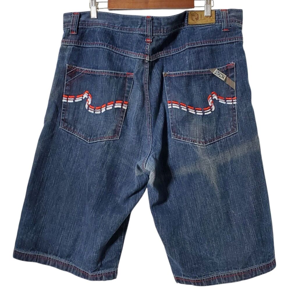Risk Blue Denim Shorts 40 Jean Jorts Y2K Skater Baggy Hip Hop Skater Mens